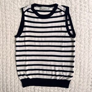 Zara Knit Navy & White Striped Sleeveless Tank Top